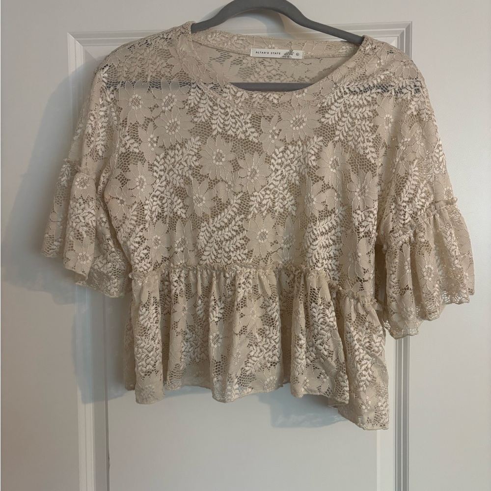 Altar'd State Cream Bell Sleeve Crop Blouse